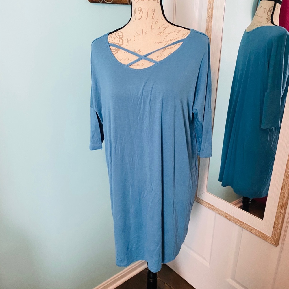 NEW NWT Ladies Plus Knit Zenana Blue Dress 1x